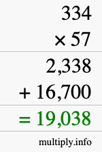 How to calculate 334 times 57 using long multiplication