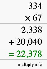 How to calculate 334 times 67 using long multiplication