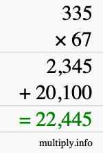 How to calculate 335 times 67 using long multiplication