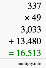 How to calculate 337 times 49 using long multiplication