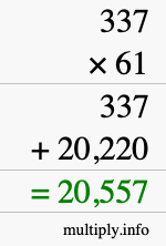 How to calculate 337 times 61 using long multiplication