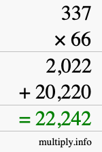 How to calculate 337 times 66 using long multiplication