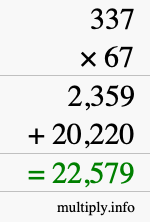 How to calculate 337 times 67 using long multiplication