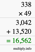 How to calculate 338 times 49 using long multiplication
