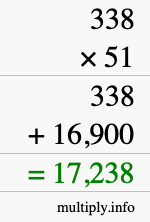 How to calculate 338 times 51 using long multiplication