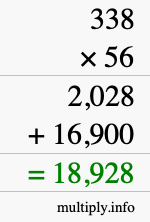 How to calculate 338 times 56 using long multiplication