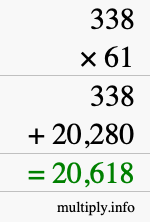 How to calculate 338 times 61 using long multiplication