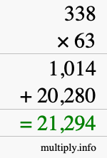 How to calculate 338 times 63 using long multiplication
