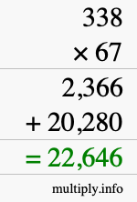 How to calculate 338 times 67 using long multiplication