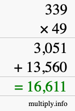 How to calculate 339 times 49 using long multiplication