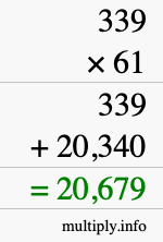 How to calculate 339 times 61 using long multiplication