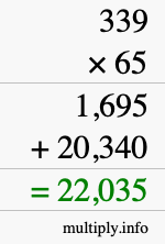 How to calculate 339 times 65 using long multiplication