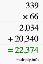 How to calculate 339 times 66 using long multiplication