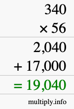 How to calculate 340 times 56 using long multiplication