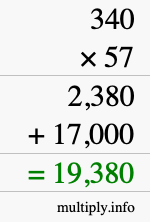 How to calculate 340 times 57 using long multiplication