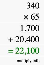 How to calculate 340 times 65 using long multiplication