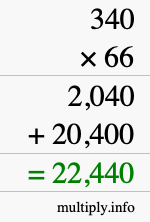 How to calculate 340 times 66 using long multiplication