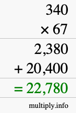 How to calculate 340 times 67 using long multiplication