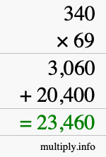 How to calculate 340 times 69 using long multiplication