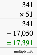 How to calculate 341 times 51 using long multiplication