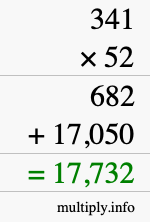 How to calculate 341 times 52 using long multiplication