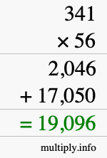 How to calculate 341 times 56 using long multiplication