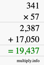 How to calculate 341 times 57 using long multiplication