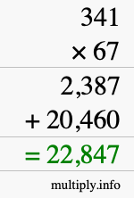 How to calculate 341 times 67 using long multiplication