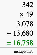 How to calculate 342 times 49 using long multiplication