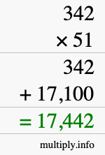 How to calculate 342 times 51 using long multiplication