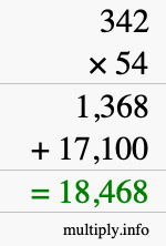 How to calculate 342 times 54 using long multiplication