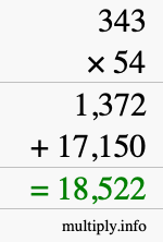 How to calculate 343 times 54 using long multiplication