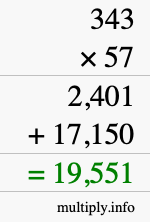 How to calculate 343 times 57 using long multiplication