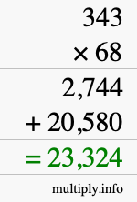 How to calculate 343 times 68 using long multiplication