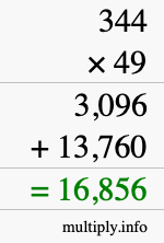 How to calculate 344 times 49 using long multiplication