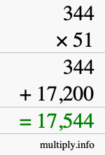 How to calculate 344 times 51 using long multiplication