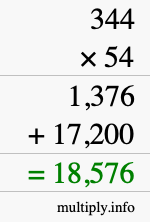 How to calculate 344 times 54 using long multiplication