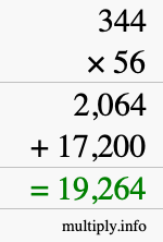 How to calculate 344 times 56 using long multiplication