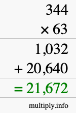 How to calculate 344 times 63 using long multiplication How to calculate 344 times 63 using long multiplication