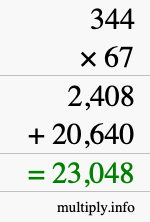 How to calculate 344 times 67 using long multiplication