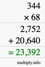 How to calculate 344 times 68 using long multiplication