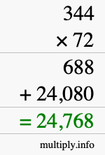How to calculate 344 times 72 using long multiplication