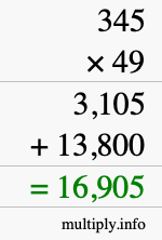 How to calculate 345 times 49 using long multiplication