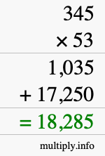 How to calculate 345 times 53 using long multiplication