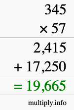 How to calculate 345 times 57 using long multiplication