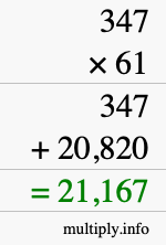 How to calculate 347 times 61 using long multiplication