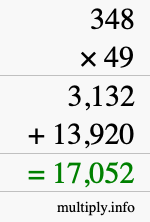 How to calculate 348 times 49 using long multiplication