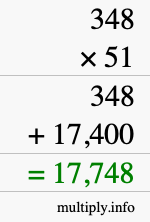 How to calculate 348 times 51 using long multiplication