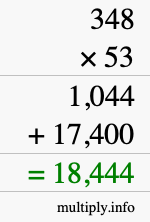 How to calculate 348 times 53 using long multiplication
