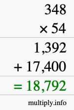 How to calculate 348 times 54 using long multiplication